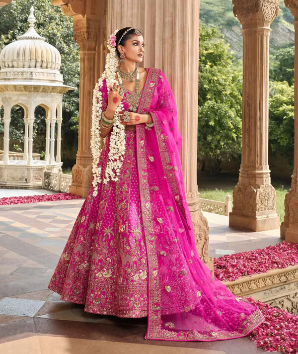 Elegant Hot Pink Lehenga for Brides with Two Dupattas