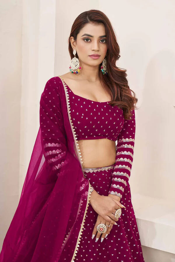 Mulberry Pink Georgette Lehenga with Zari & Sequins Work