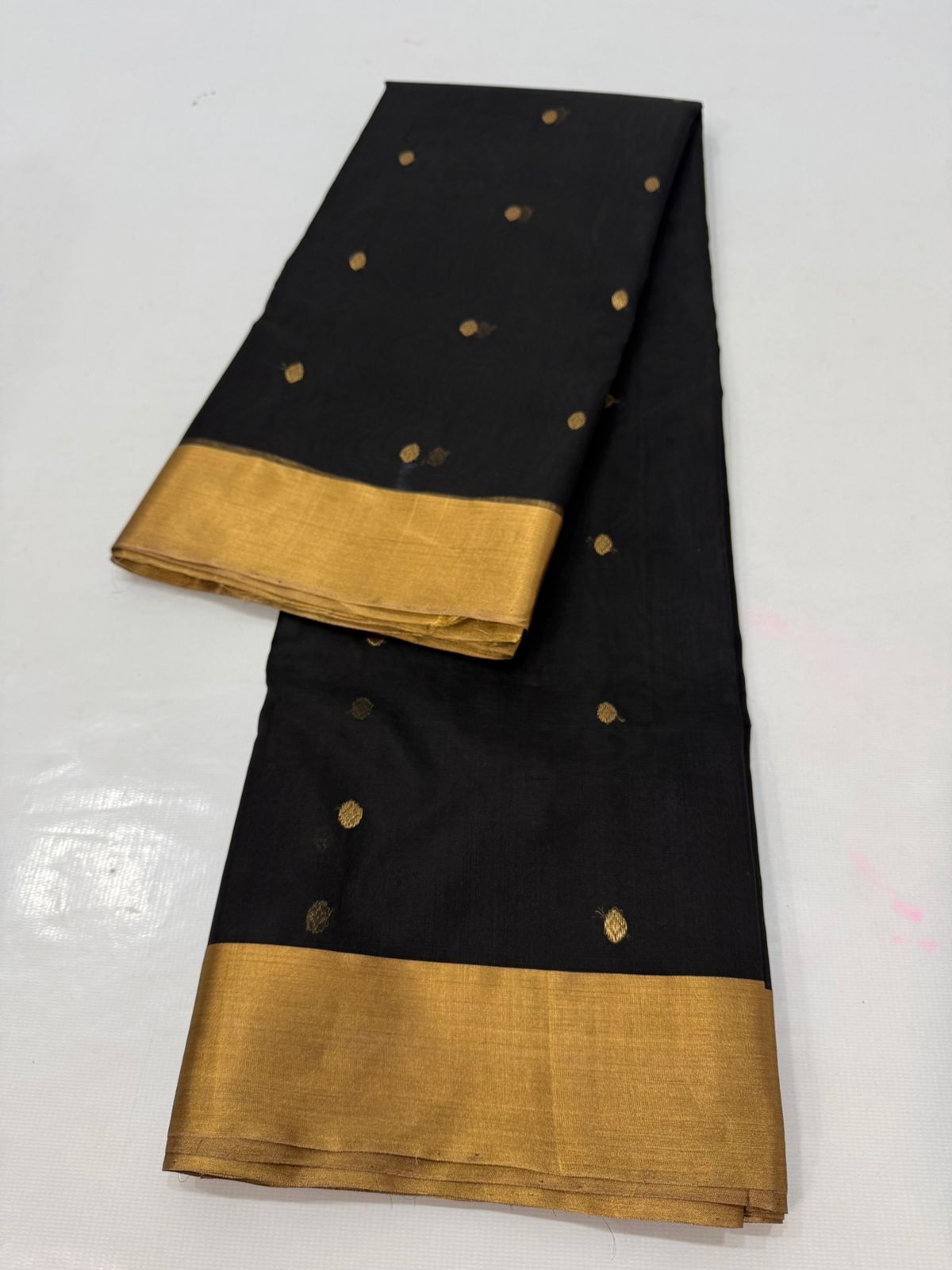 Black Chanderi Handloom Katan Silk Saree