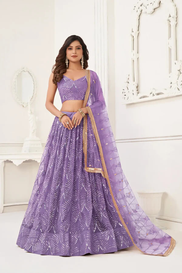 Lavender Designer Embroidered Lehenga Choli