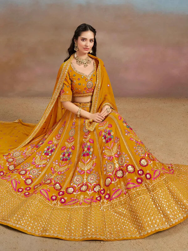 Yellow Georgette Lehenga with Zari & Sequins Work