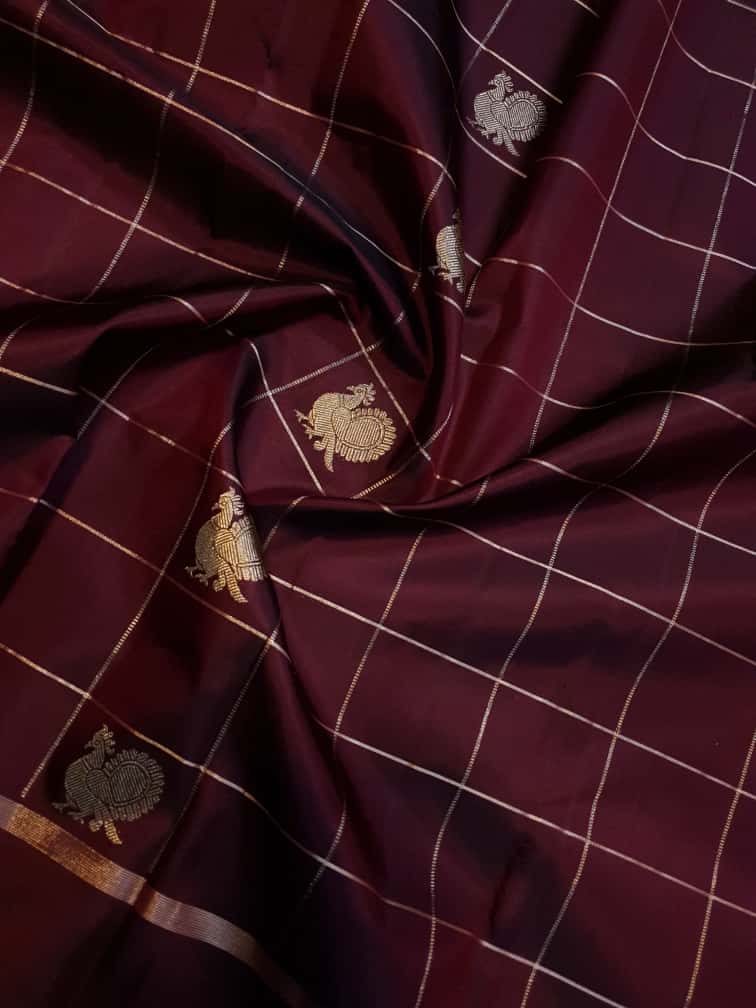 Maroon Kanchipuram Handloom 2G Gold Pattu Silk Saree