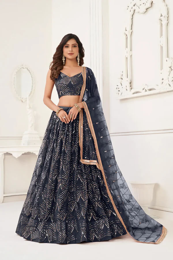 Designer Black Thread & Mirror Lehenga Choli