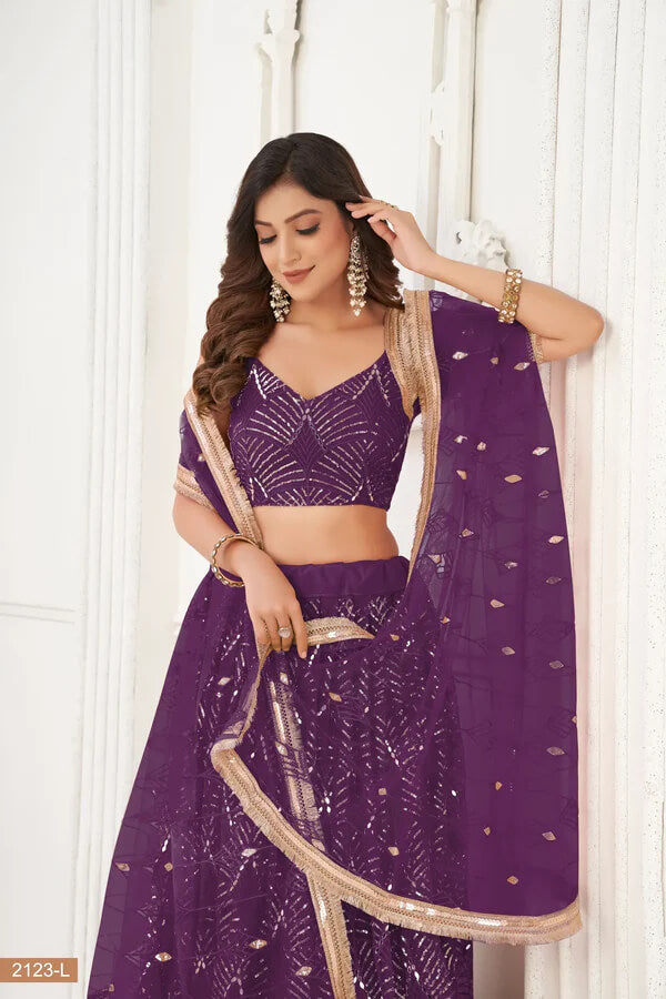 Wine Designer Embroidered Lehenga Choli