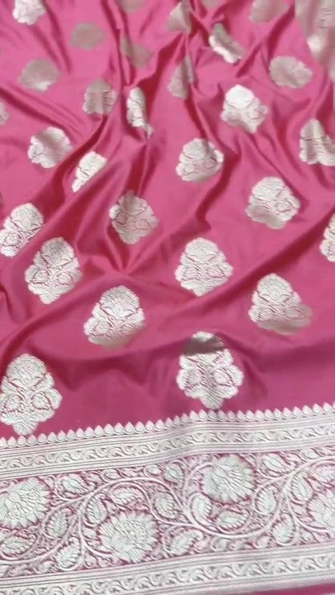 Pink Banarasi Mashru Soft Silk Saree