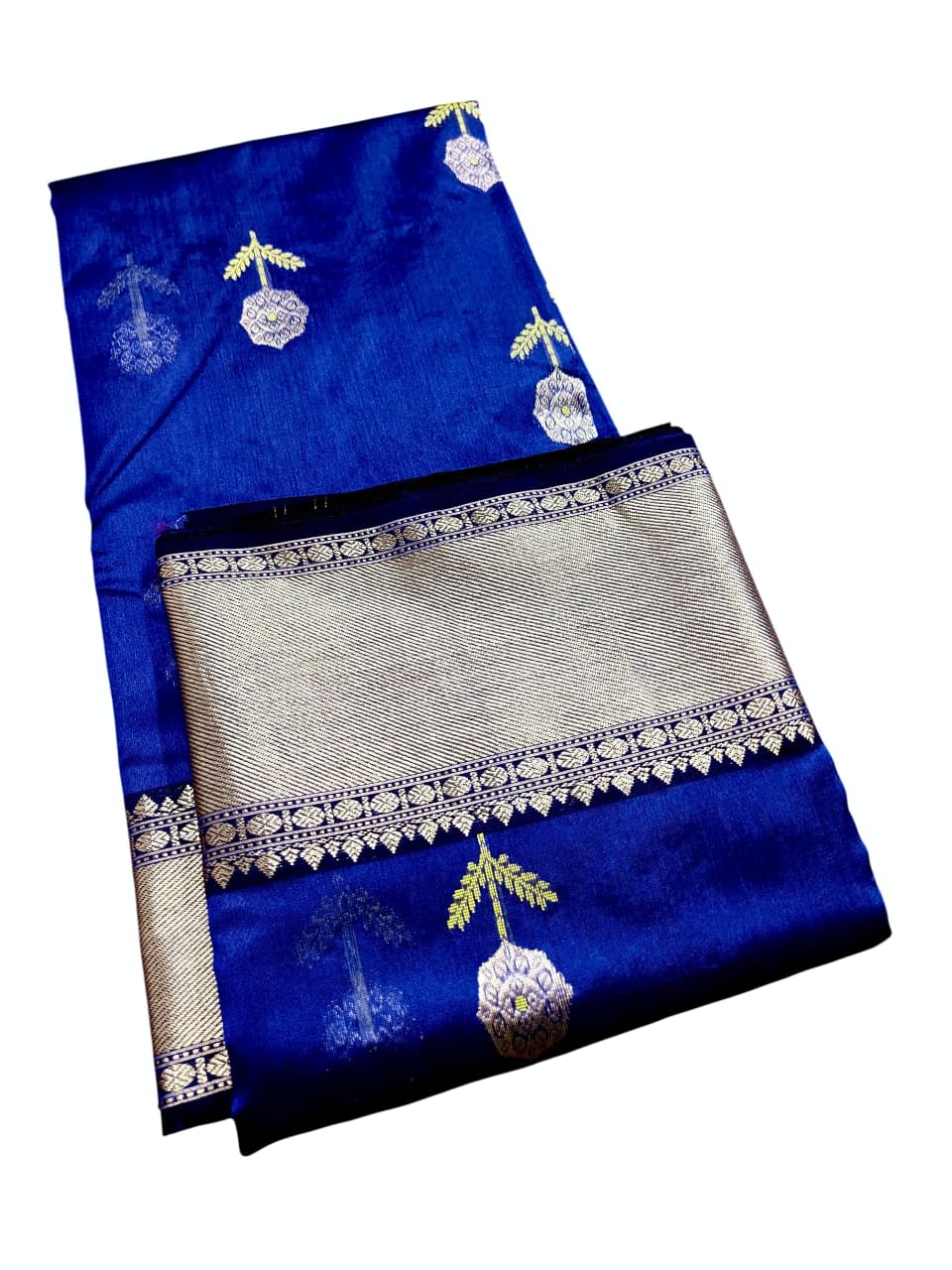 Azurblå Chanderi håndvævet Pattu Silk Meenakari Nakshi Saree
