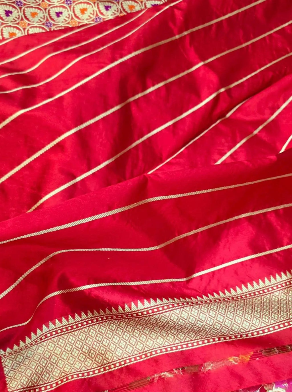 Pink & Red Banarasi Handloom Kora Tissue Silk Meenakari Saree