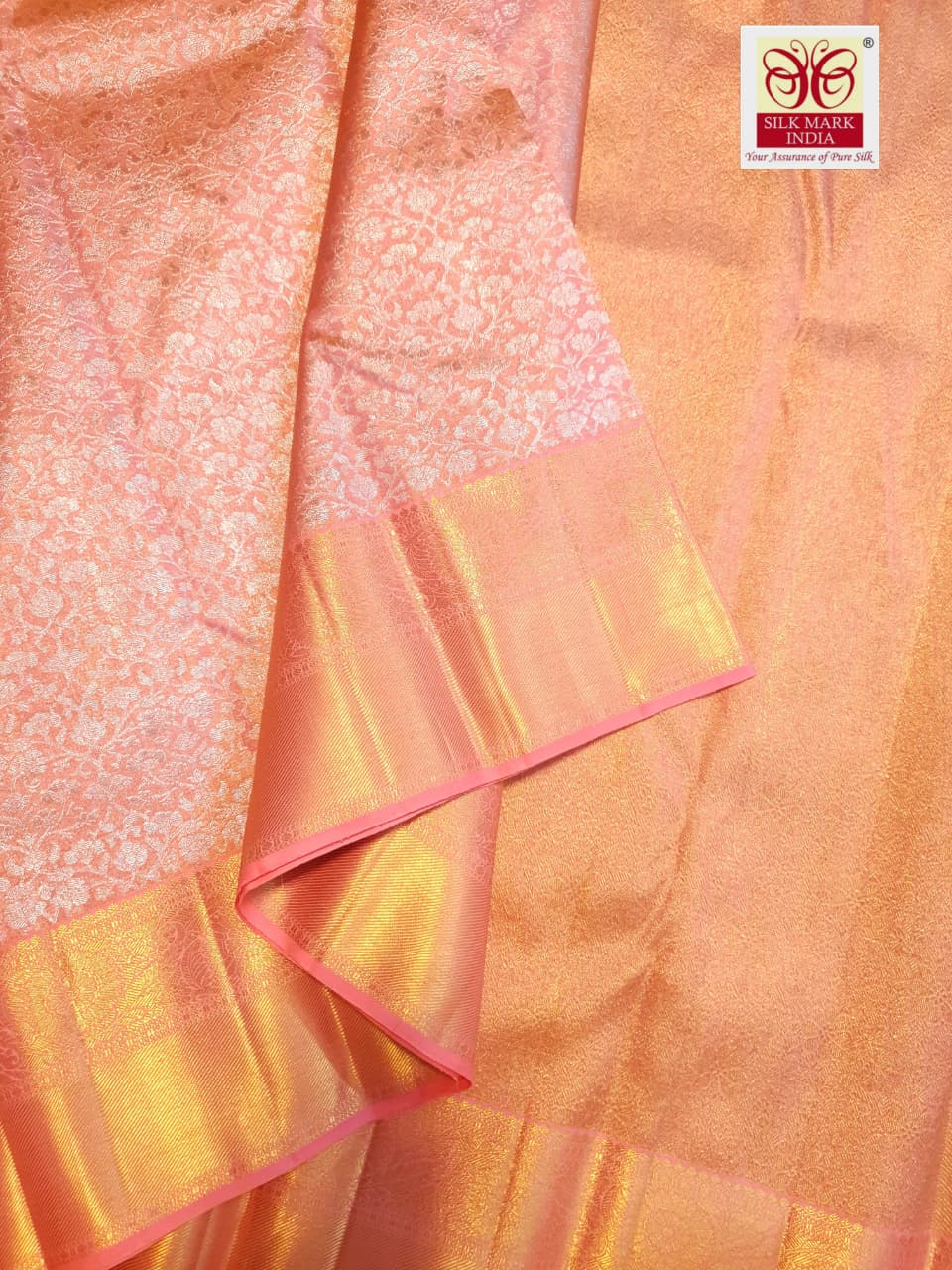 Peach Kanchipuram Handloom 2G Gold Tissue Silk Saree
