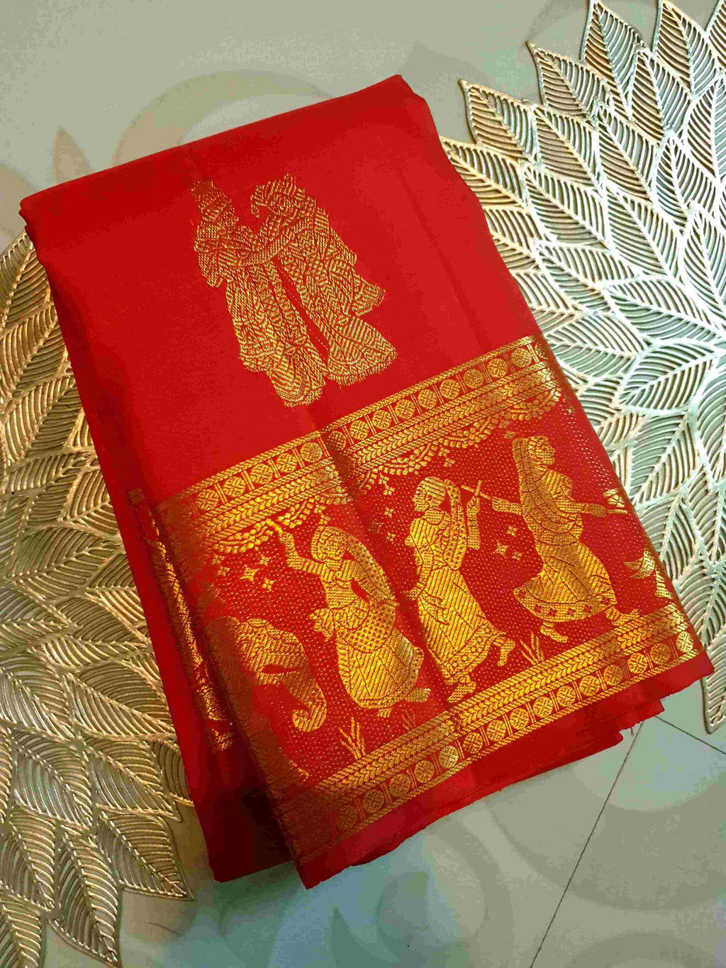 Chilly Red Kanchipuram Handloom 2G Gold Kalyana Pallakku Silk Saree