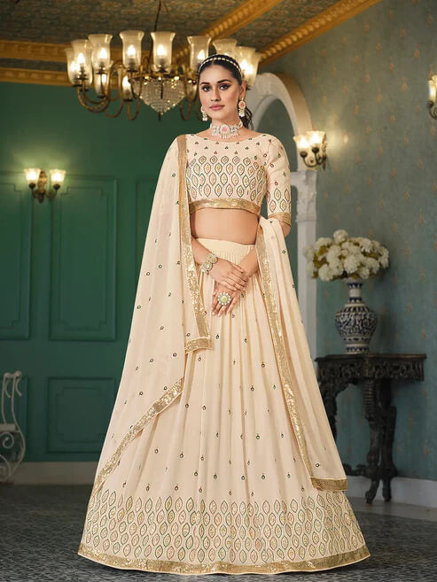 Graceful Beige Lehenga Choli for Weddings & Festivals