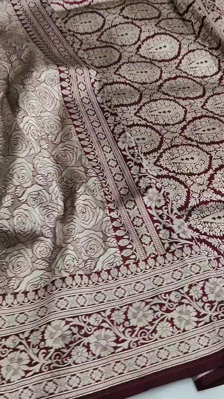 Wine Banarasi Handloom Katan Silk Brocade Saree