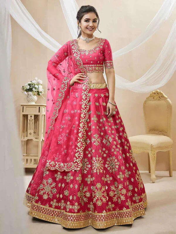 Pink Art Silk Lehenga with Sequins & Zari Embroidery