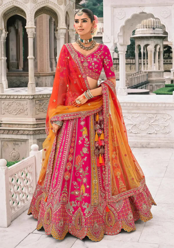Elegant Pink Bridal Lehenga with Designer Work