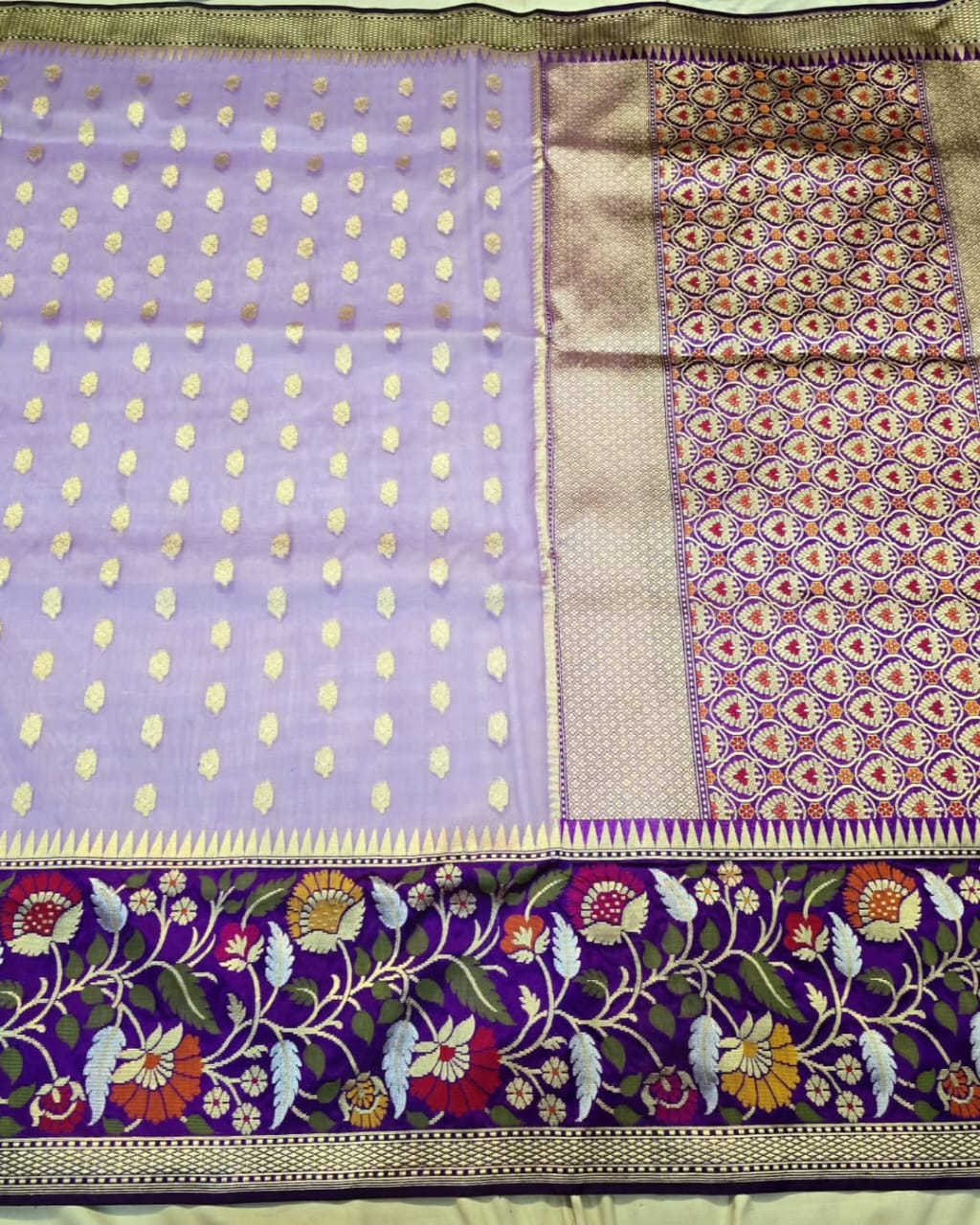 Lilac Banarasi Handloom Kora Tissue Silk Meenakari Saree