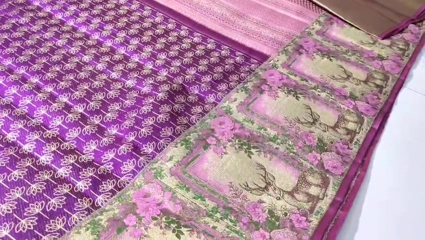 Magenta Kanchipuram Handloom Tissue Brocade Meenakari Silk Saree