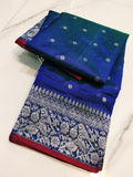 Dual Tone Blue Chanderi Handloom Pattu Silk Handwork Saree