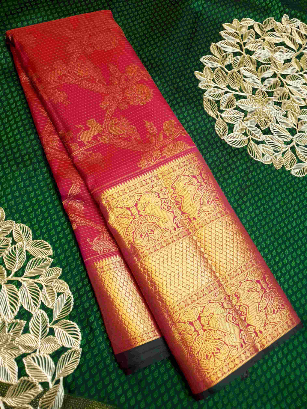 Dark Pink Kanchipuram Handloom 2G Gold Pattu Silk Saree