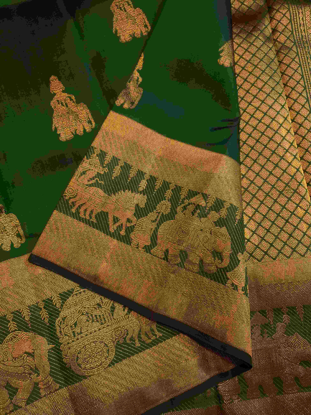 Green Kanchipuram Handloom 2G Gold Kalyana Pallakku Silk Saree