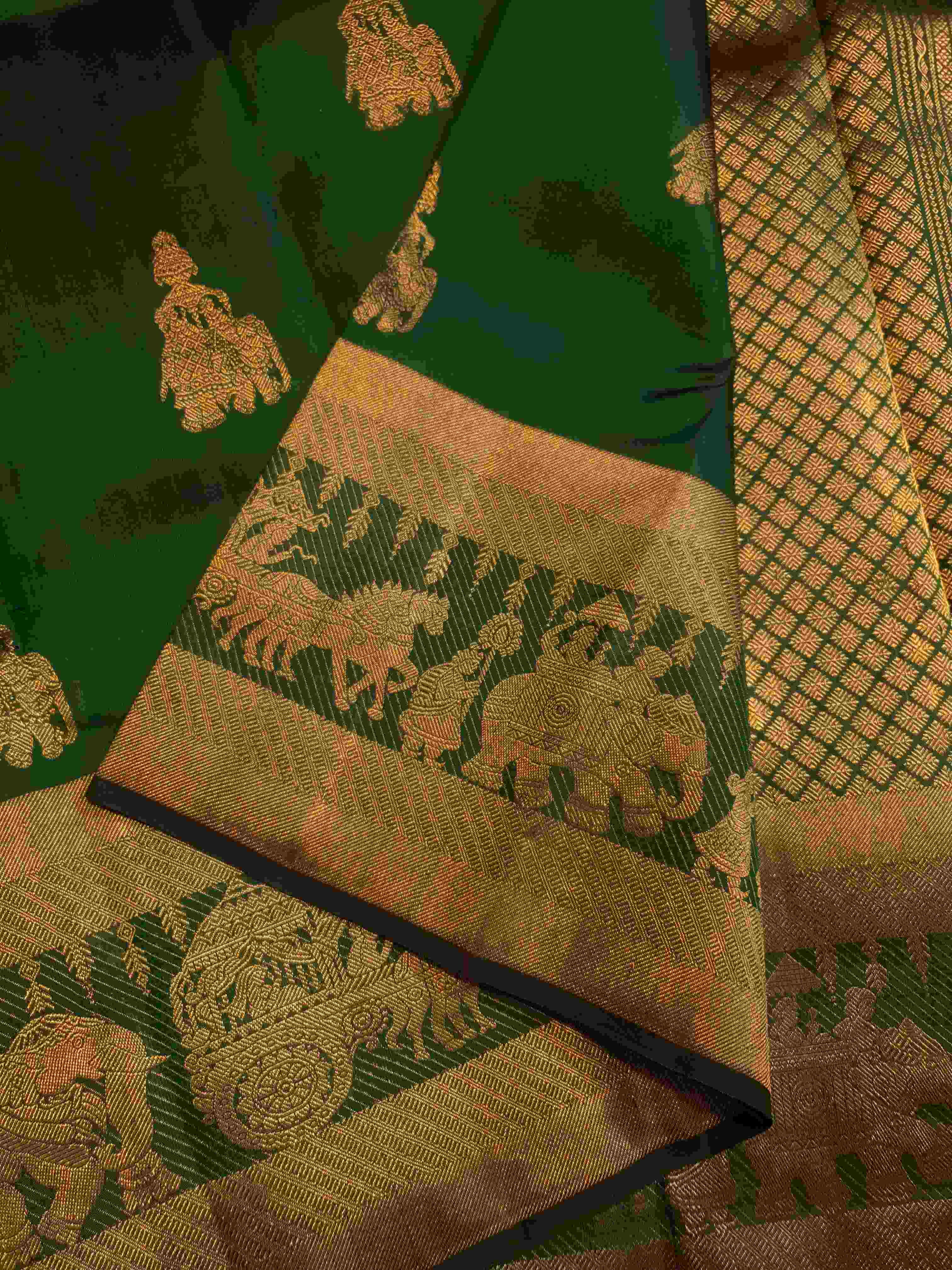 Green Kanchipuram Handloom 2G Gold Kalyana Pallakku Silk Saree