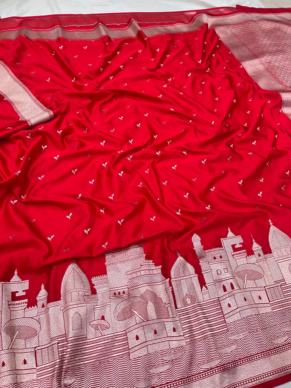 Red Banarasi Kashi Ghat Mashru Silk Copper Zari Saree