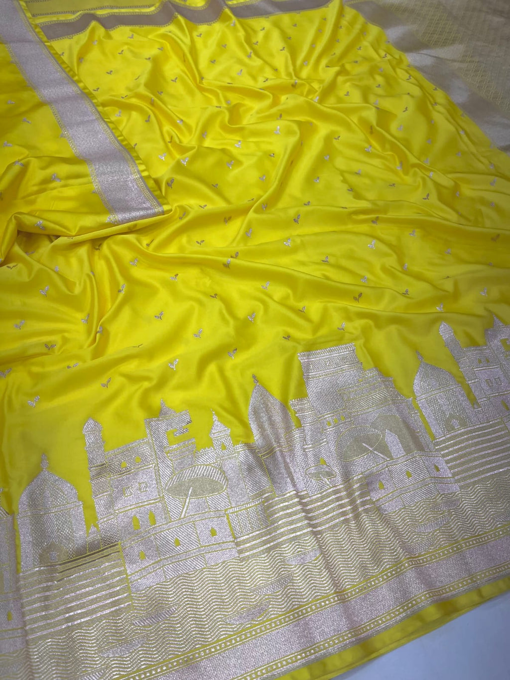 Lemon Banarasi Kashi Ghat Mashru Silk Copper Zari Saree
