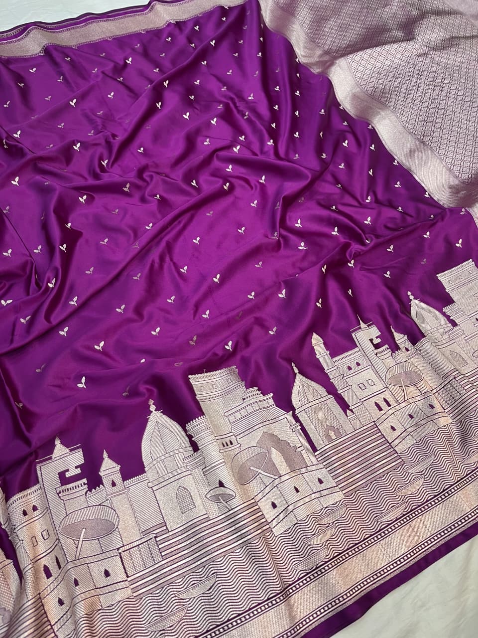 Purple Banarasi Kashi Ghat Mashru Silk Copper Zari Saree