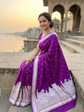 Purple Banarasi Kashi Ghat Mashru Silk Copper Zari Saree