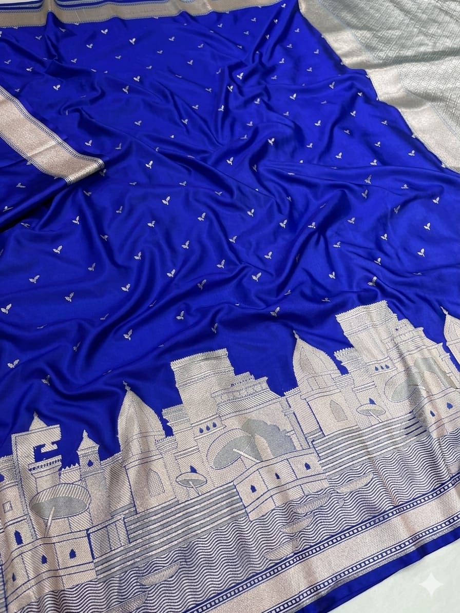 Royal Blue Banarasi Kashi Ghat Mashru Silk Copper Zari Saree