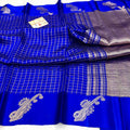 Royal Blue Banarasi Handloom Raw Mango Silk Saree with gold zari buttas and Mashru borders