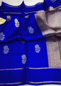 Royal Blue Banarasi Handloom Raw Mango Silk Saree with gold zari buttas and Mashru borders