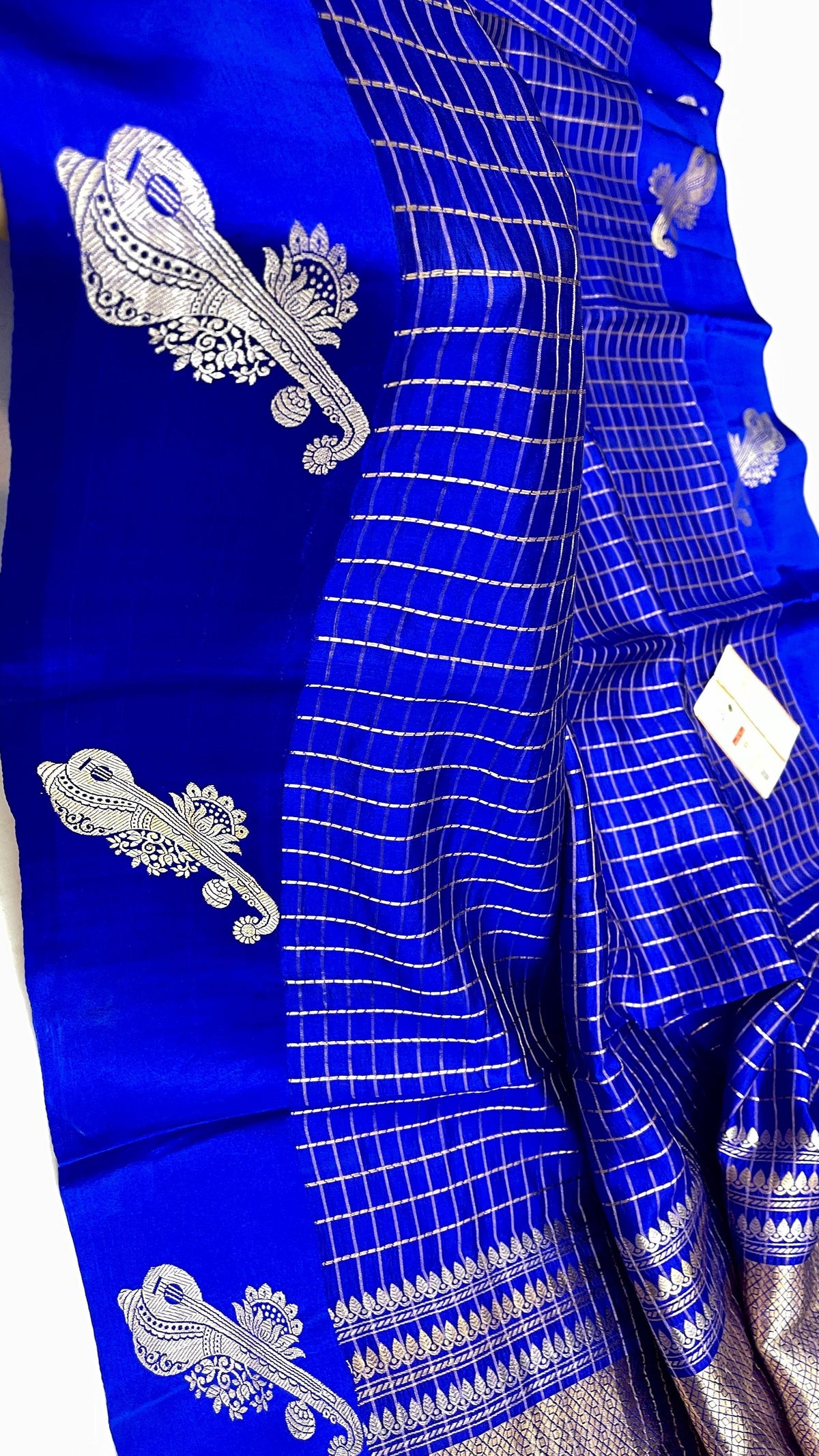 Royal Blue Banarasi Handloom Raw Mango Silk Saree with gold zari buttas and Mashru borders