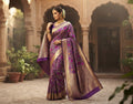 Dual Tone Purple Banarasi Handloom Pure Katan Silk Meenakari Saree with Gold Zari Weaving and Silk Mark Certification