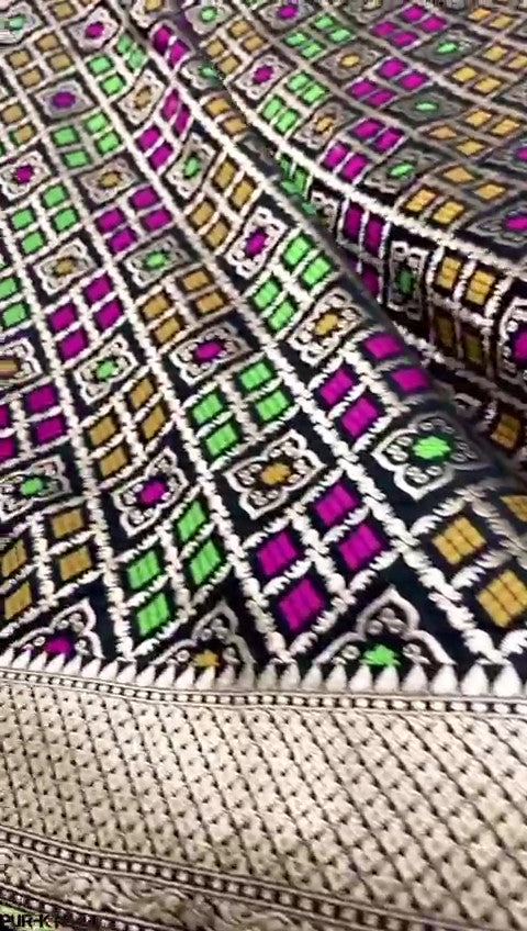Black Banarasi Handloom Pure Katan Silk Meenakari Saree with Gold Zari Weaving and Silk Mark Certification
