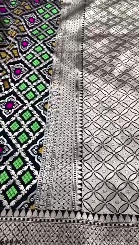 Black Banarasi Handloom Pure Katan Silk Meenakari Saree with Gold Zari Weaving and Silk Mark Certification