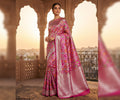 Dual Tone Pink Banarasi Handloom Pure Katan Silk Meenakari Saree with Gold Zari Weaving and Silk Mark Certification