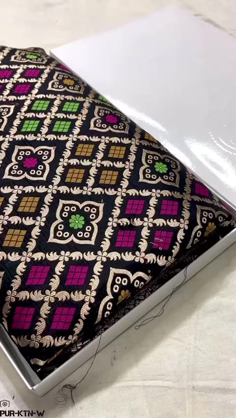 Black Banarasi Handloom Pure Katan Silk Meenakari Saree with Gold Zari Weaving and Silk Mark Certification