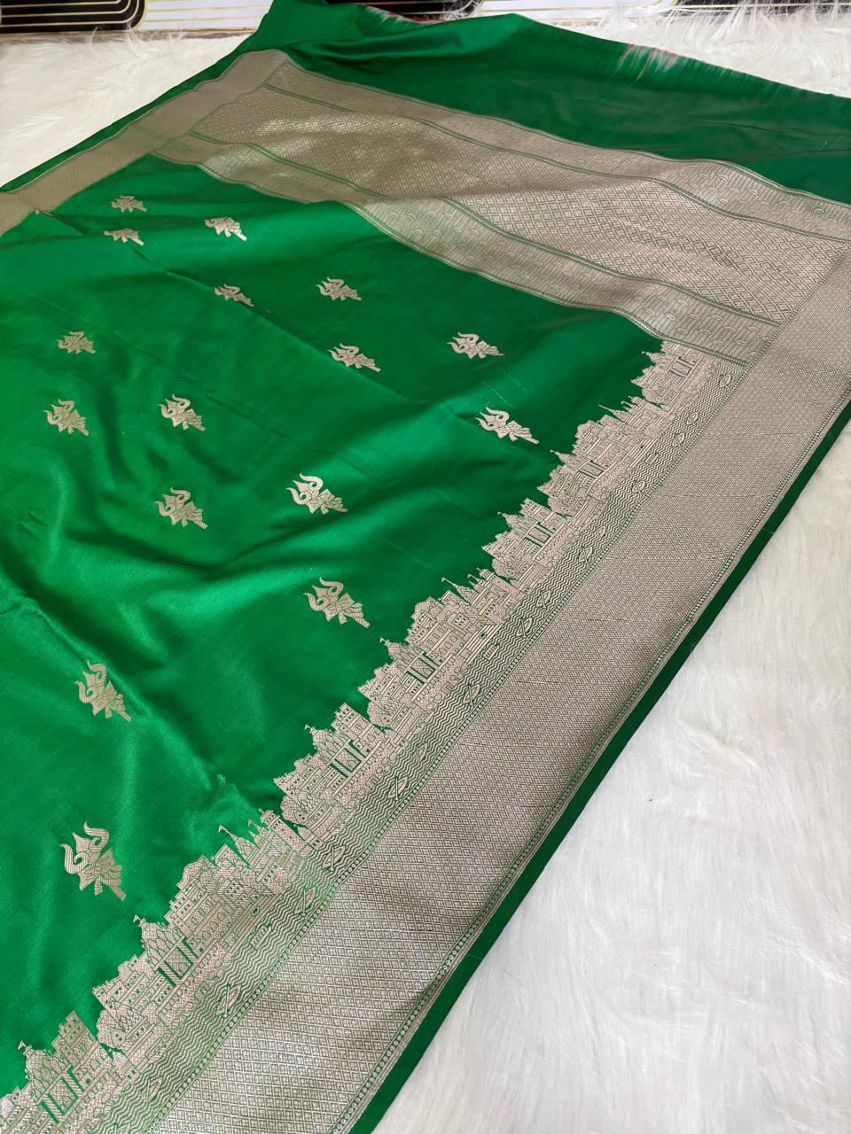 Green Blue Banarasi Mashru Silk Kashi Ghat Saree