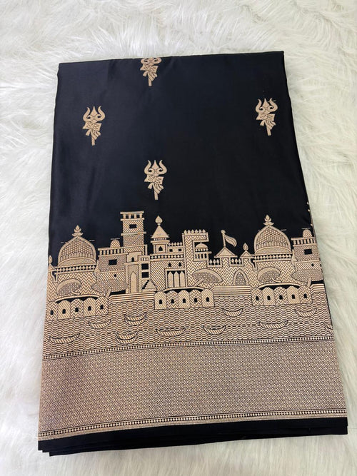 Black Banarasi Mashru Silk Kashi Ghat Saree