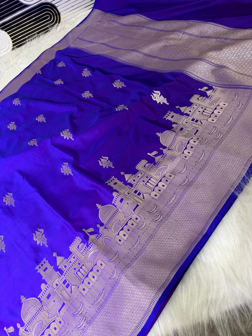 Royal Blue Banarasi Mashru Silk Kashi Ghat Saree