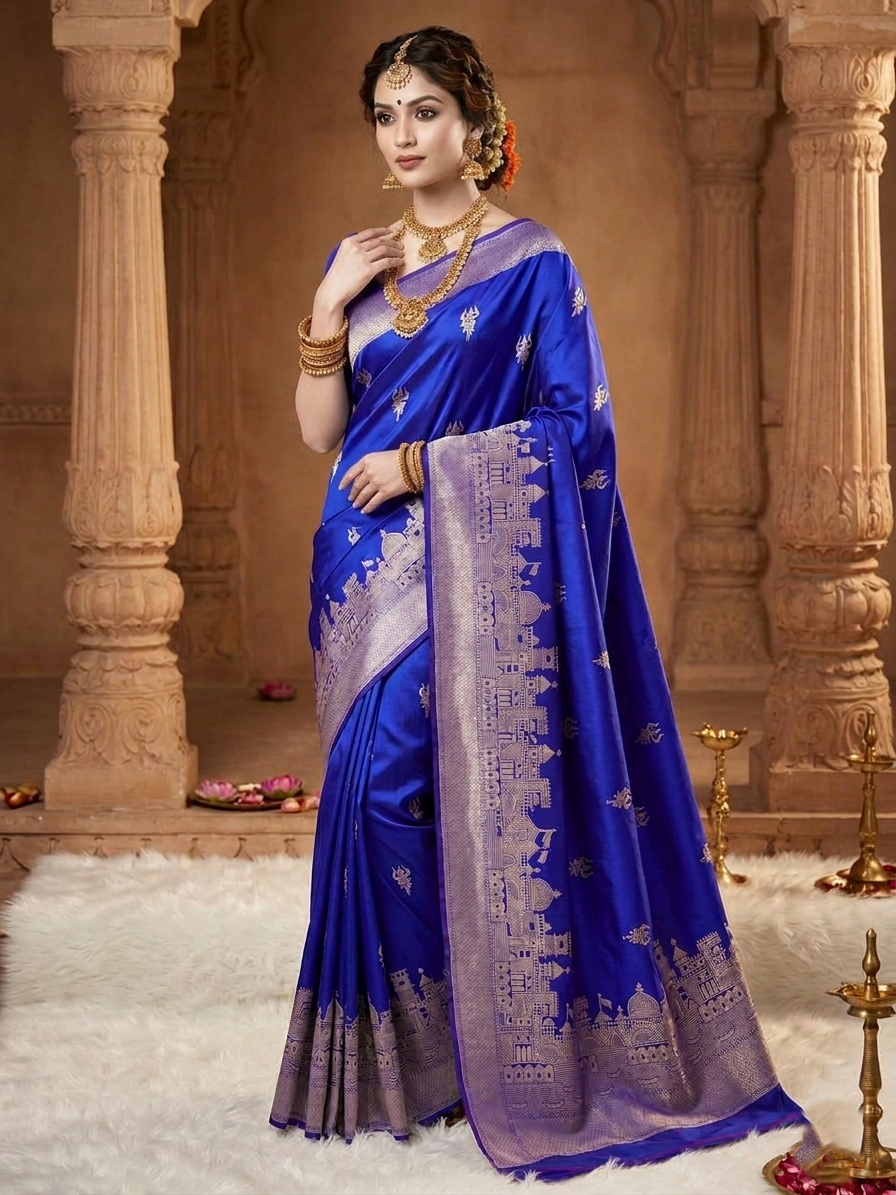 Royal Blue Banarasi Mashru Silk Kashi Ghat Saree