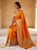 Orange Blue Banarasi Mashru Silk Kashi Ghat Saree