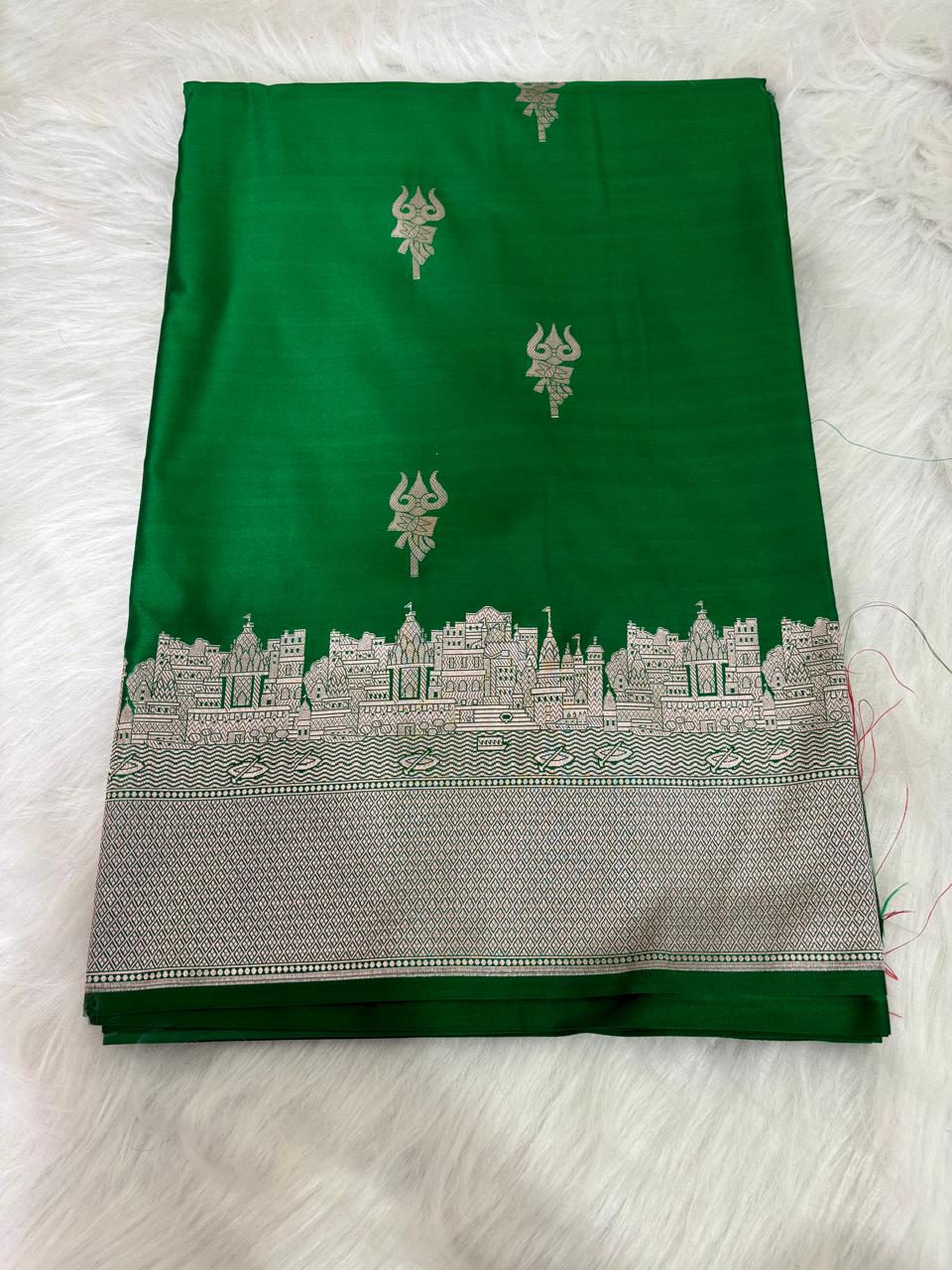 Green Blue Banarasi Mashru Silk Kashi Ghat Saree