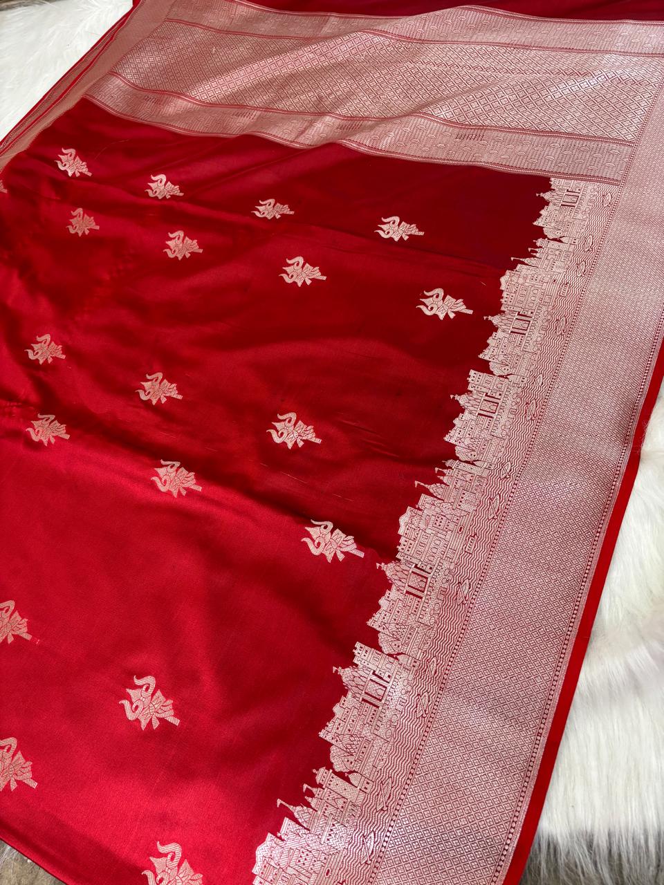 Red Banarasi Mashru Silk Kashi Ghat Saree