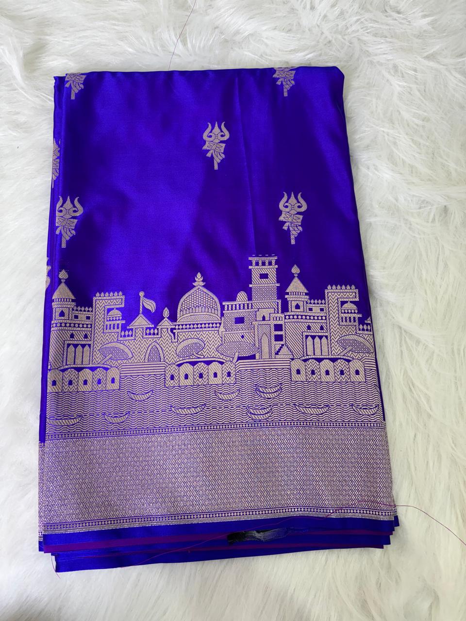 Royal Blue Banarasi Mashru Silk Kashi Ghat Saree