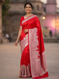 Red Banarasi Kashi Ghat Mashru Silk Copper Zari Saree