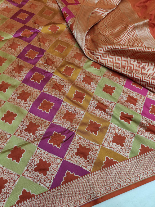 Chilly Red Banarasi Handloom Pure Katan Silk Rangkaat Meenakari Saree