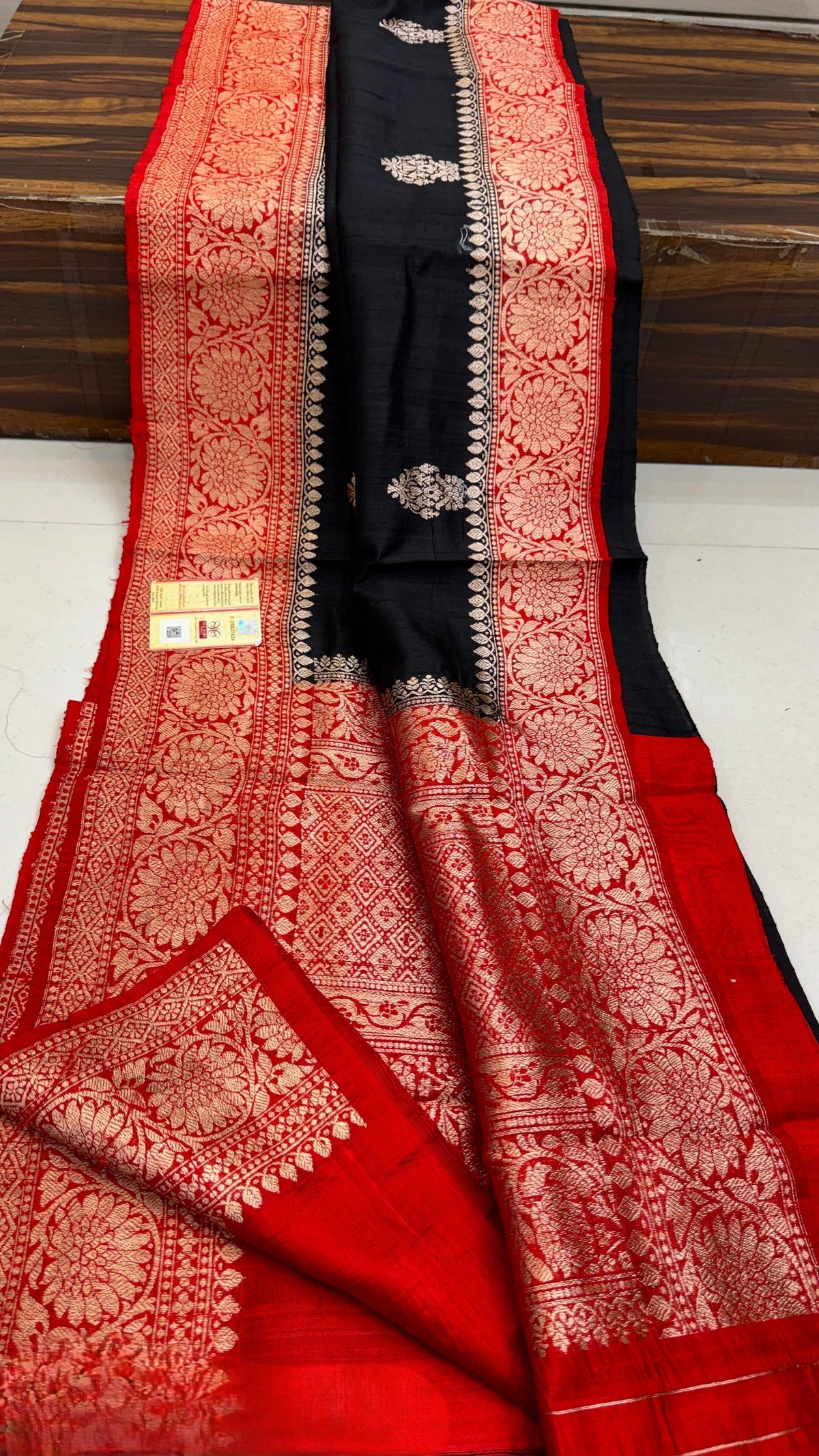 Flaske Grøn Banarasi Håndvæv Tussar Raw Silk Saree