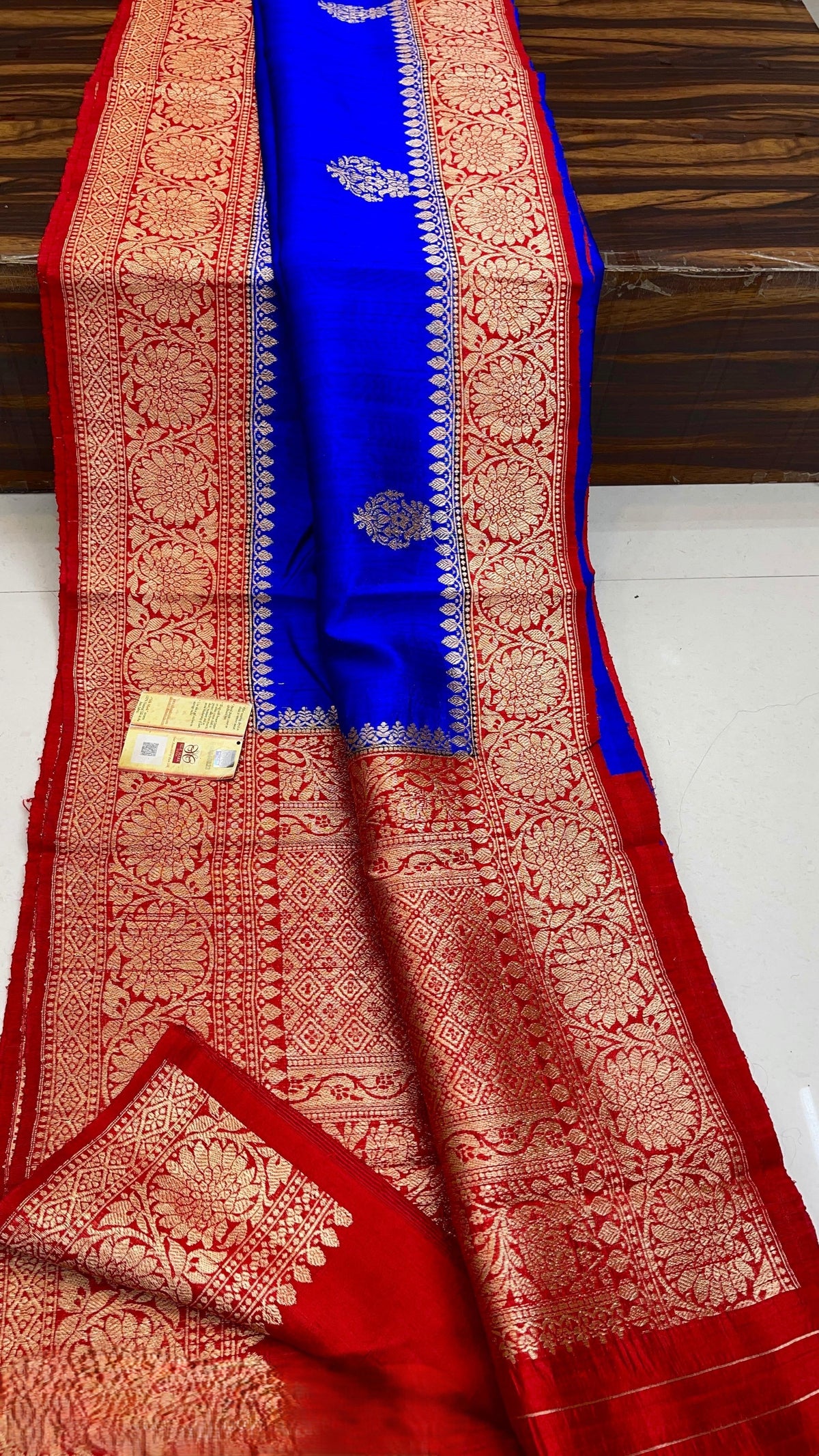 Flaske Grøn Banarasi Håndvæv Tussar Raw Silk Saree