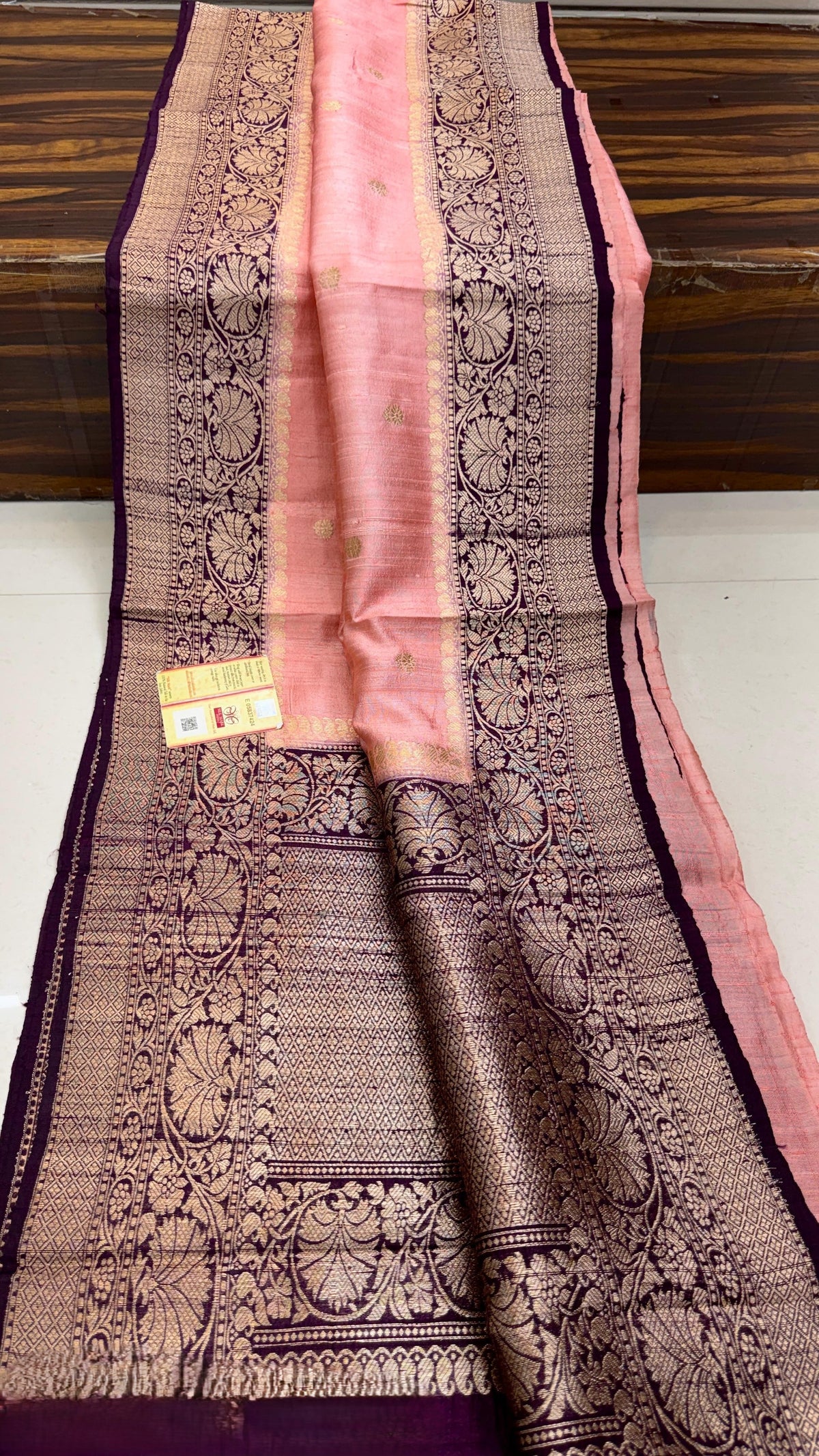 Flaske Grøn Banarasi Håndvæv Tussar Raw Silk Saree