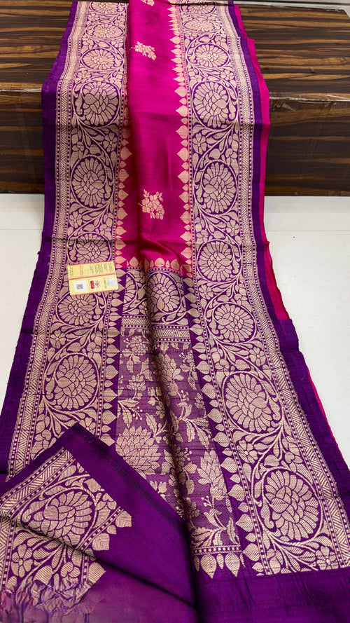 Flaske Grøn Banarasi Håndvæv Tussar Raw Silk Saree
